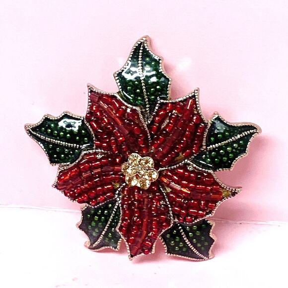 Vintage Liz Claiborne Poinsettia Flower Brooch - Picture 2 of 4